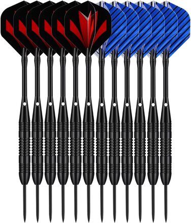 Дарти сталеві Steel Dartpfeile набір 6/12 шт. з металевими наконечниками, алюмінієвими стержнями, 18 пір'ями та гумовими кільцями, 22/23 г