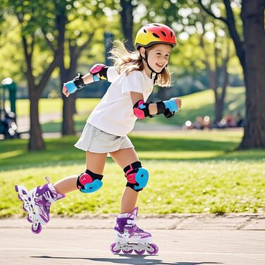 Дитячі ролики для дівчаток, регульовані, ролики-інлайни, ролики для дітей, для занять в приміщенні та на вулиці, розмір M (EU32-36), фіолетовий