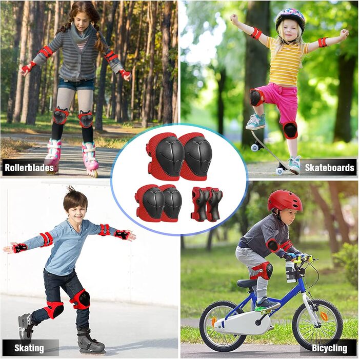 Набір захисту для катання на роликах та скейтборді Choneret 6er: наколінники, налокітники, рукавички. Розмір S, S (червоний, зелений)