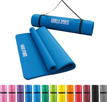 Йога мат GORILLA SPORTS® - 190x60/100x1,5 см, з ремінком, нетоксичний, протиковзкий, різні кольори. Підходить для гімнастики, фітнесу, спорту та тренувань.