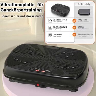 Вібраційна платформа для дому, 99 рівнів інтенсивності + 10 програм тренувань, пристрій для тренування всього тіла для нарощування м'язів та спалювання жиру, в комплекті з 2 фітнес-гумками (зелений/чорний)