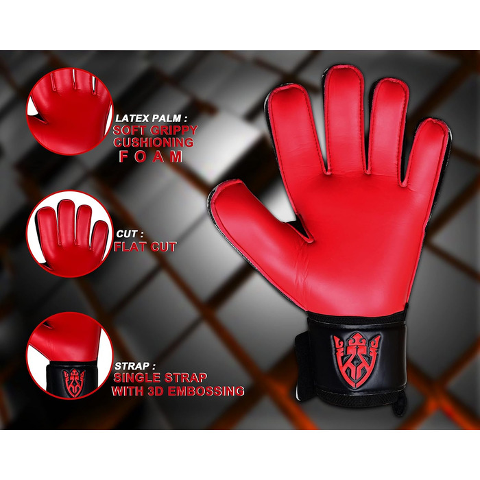 Воротарські рукавички Keeperking для дітей, підлітків та дорослих: без пальців, 4 мм, латекс, унісекс (4, чорно-червоний)