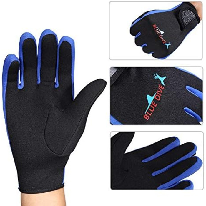 Рукавички для дайвінгу, снорклінгу та каякінгу: пара, 3 кольори, неопренові, 5 пальців, для водних видів спорту (M, темно-синій)