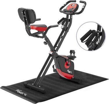 Складаний велотренажер KM Fit 2в1 з LCD-дисплеєм, 16 рівнів навантаження, сенсором пульсу, килимком та тримачем для телефону