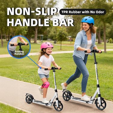 Міський роликовий самокат FREEDARE для дітей та дорослих. Складаний, з колесами 200 мм, регулювання висоти, до 100 кг, білий + сумка для транспортування