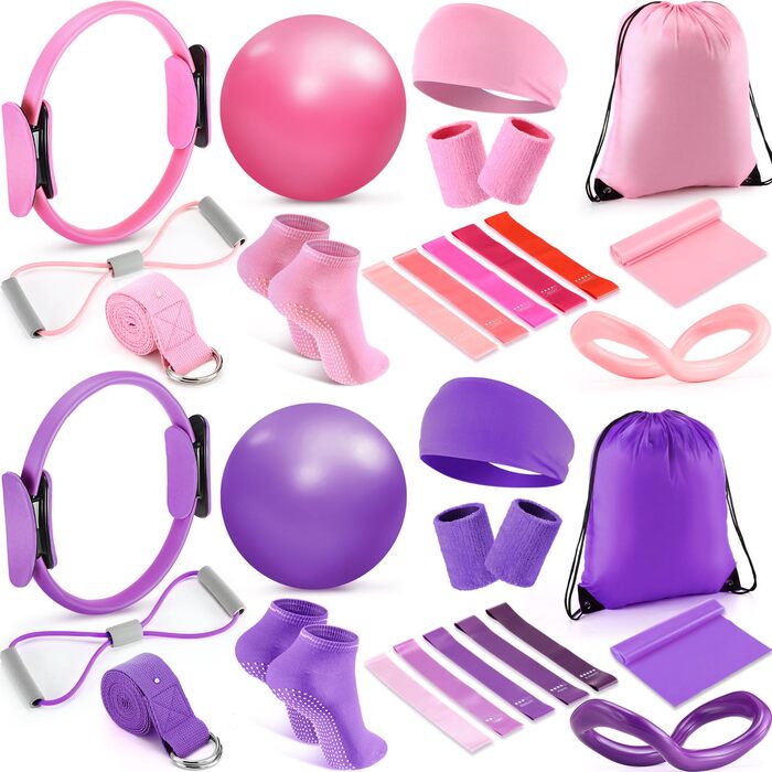 Pilates Ring Set 22 шт. для жінок: еспандери, м'ячі для йоги, ремінь, шкарпетки, браслети, сумка для тренувань Poen