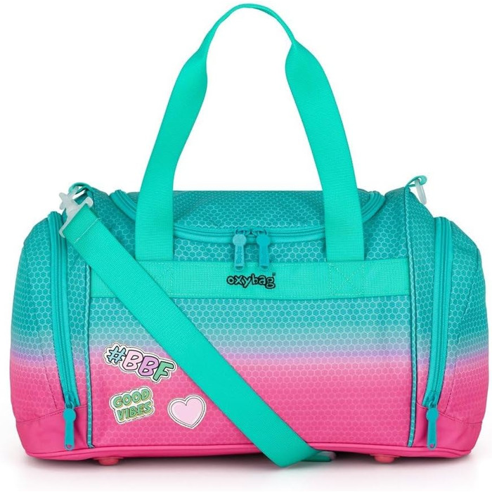 Спортивна сумка Kinder з відділенням для взуття, 2 бічними кишенями, регульованим плечовим ременем, 100% поліестер, 45×28×22 см, рожева