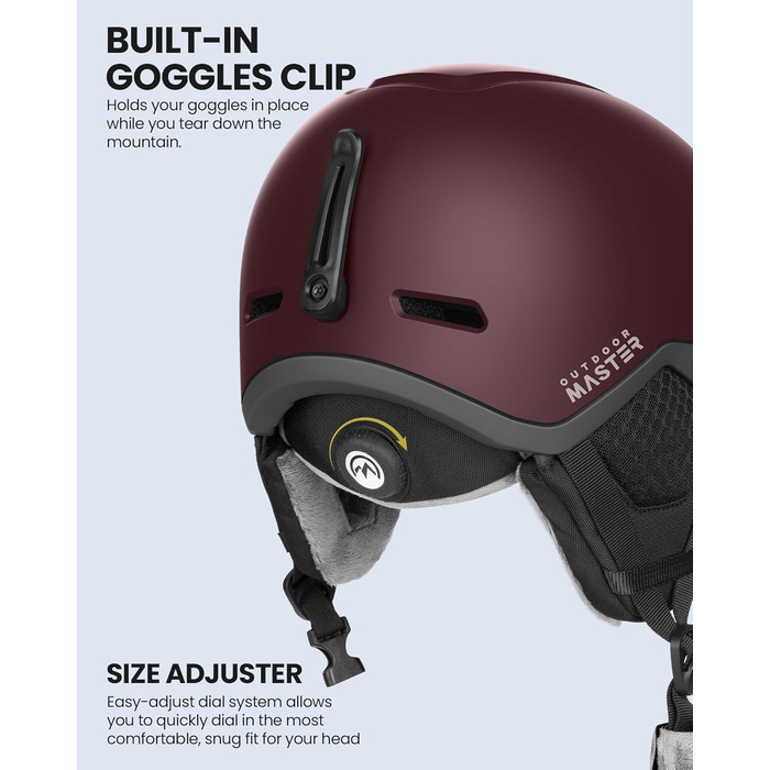 Шолом OutdoorMaster MIPS для катання на лижах та сноуборді, вентиляція, полікарбонат, EPS, червоний, S