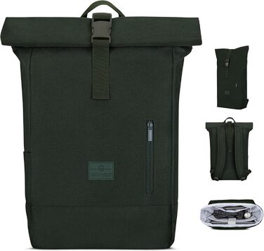 Рюкзак Johnny Urban Robin Medium темно-зелений, роллтоп, 15 л, водовідштовхувальний, з відділенням для ноутбука, для університету, бізнесу, велосипеду, унісекс, екологічний