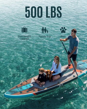 SUP дошка ZLX 350x83 см, набір для Stand Up Paddling, зелена (під дерево), до 200 кг