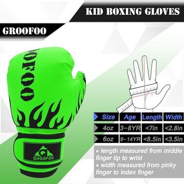 Дитячі боксерські рукавички GROOFOO для дітей 3-14 років, 4oz/6oz, для спарингу, тренувань, MMA, Muay Thai, кікбоксингу та бойових мистецтв (зелені)