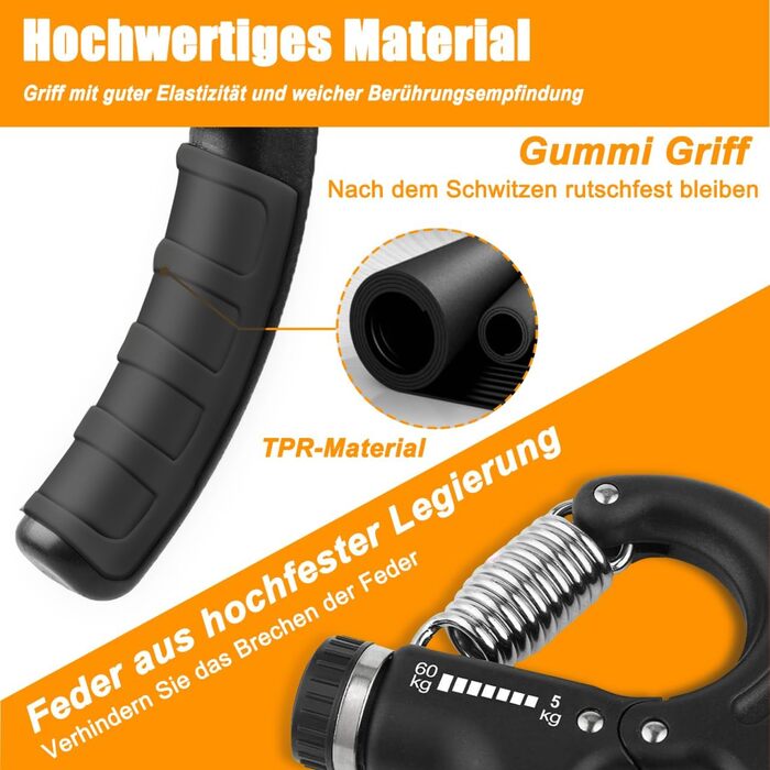 Тренування передпліччя Handtrainer: регульований опір 5-60 кг, ергономічний дизайн, для спортсменів (чорний)