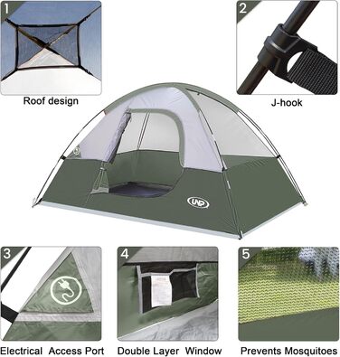 Намет кемпінговий 3-місний UNP Campingzelt водонепроникний, вітрозахисний з тентом, легко встановлюється, портативний купольний намет для кемпінгу (Світло-зелений)