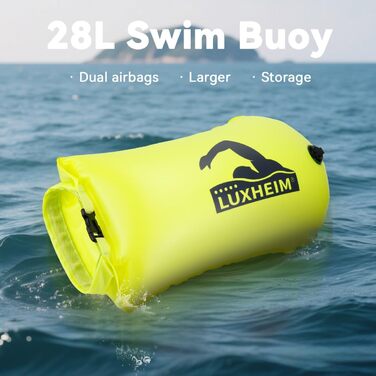Буя для плавання 28L, Schleppschwimmer для Open Water, Triathlons, водонепроникний Dry Bag, жовтий