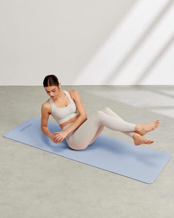 Килимок для йоги з TPE, нековзний, 60 x 60 см (24 x 0.24 дюйма), для пілатесу, фітнесу, з сумкою та ремінком. Зелений (Блакитний)