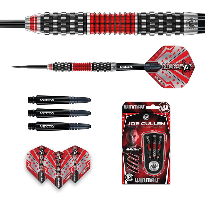 Дротики WINMAU Joe Cullen Rockstar RS 1.0 професійні, вольфрамові, з оперенням і стрижнями