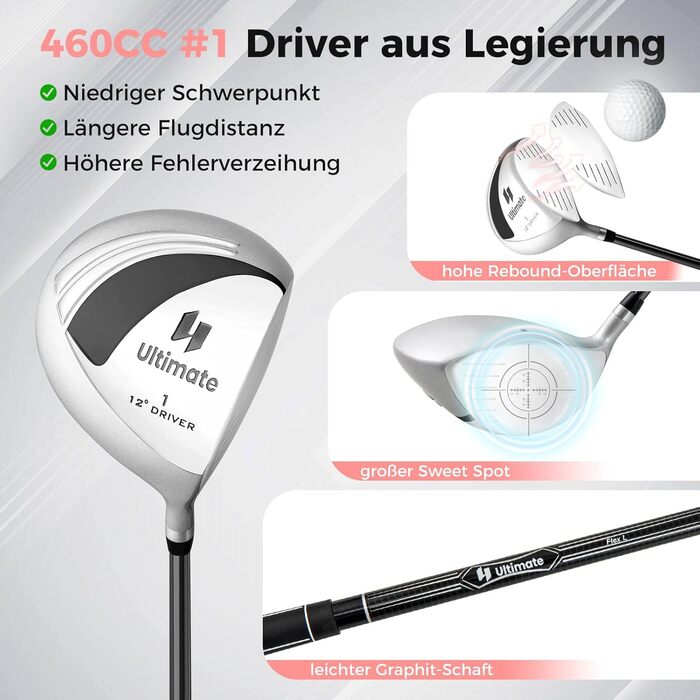 Комплект жіночих гольф-клуів COSTWAY, 9-ти частинний, для правшів з чохлом від дощу, включає драйвер, фейрвей, гібрид, залізи та паттер (чорний)