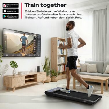 Тренажер Sportstech sWalk Fold: компактний біговий доріжки для дому з LED-підсвіткою та керуванням через додаток, до 6 км/год, 120 кг