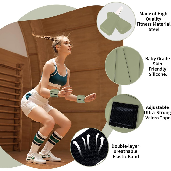 Ваги для зап'ястя та щиколоток FENIXFIT для жінок. Набір 2 шт. для силових тренувань, бігу, йоги, пілатесу (зелені)