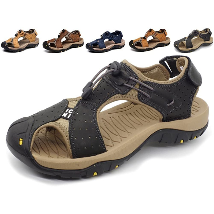 Чоловічі сандалі Asifn для хайкінгу та активного відпочинку, шкіра, закритий носок, чорні (41/42 EU)