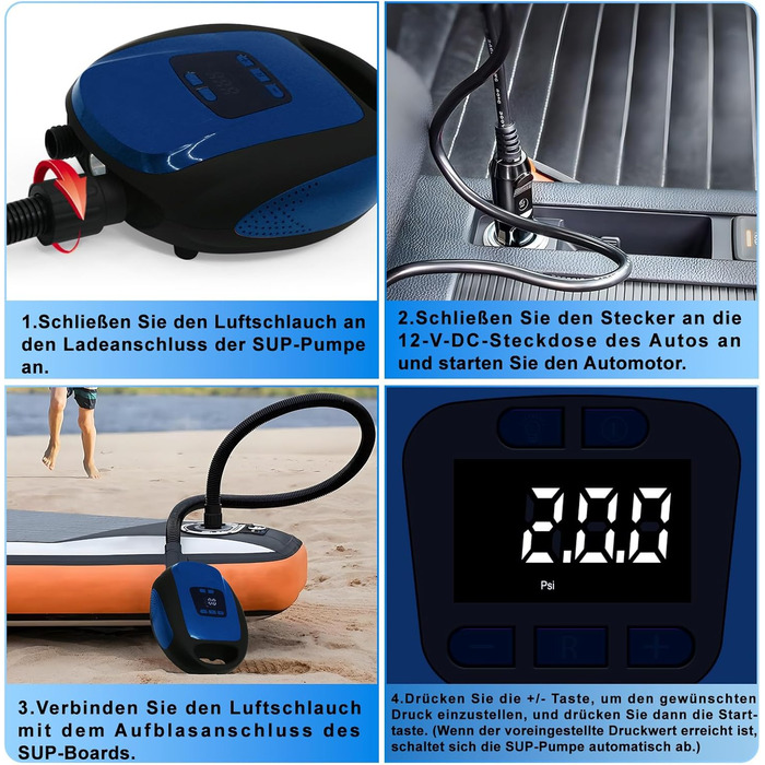 Електричний насос для SUP та човнів, 20psi, автоматичне вимкнення, Dark Blue