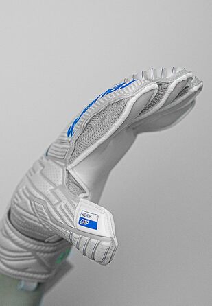 Воротарські рукавички Reusch Attrakt Finger Support для дорослих, з зовнішнім швом і захистом пальців, універсальні для всіх типів футбольних полів, сірі-блакитні-жовті, розмір 10