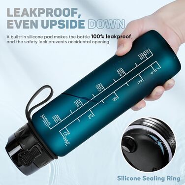 Спортивна пляшка для води 1л BPA-free з неслизьким гумовим ручним, для велосипеда, активного відпочинку, школи, спортзалу, колір: зелений ліс, об'єм: 1000 мл