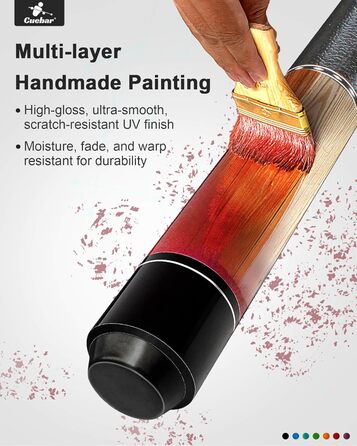 Більярдні киї CUEBAR для дорослих, 147 см, 2-секційні, з ручкою з екошкіри, різні кольори (7 кольорів), вага 510-595 г