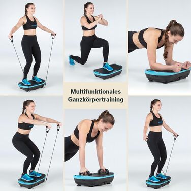 Вібраційна платформа Skandika V2 | Тренувальні ручки та стрічки, Оздоблювальна вібрація, Вигнутий дизайн, Тихий мотор, 99 рівнів, LCD-дисплей | Спортивний комплекс для дому Skandika блакитно-чорний