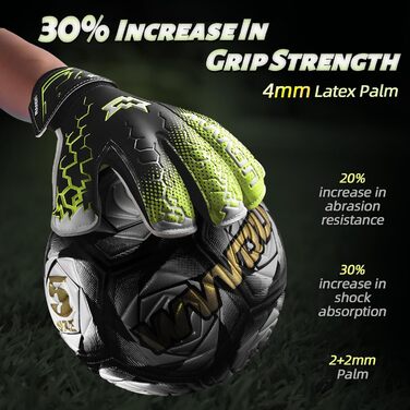 Воротарські рукавички WVVOU для дітей та дорослих, дитячі та юніорські, з технологією Fingersave, для тренувань та ігор, чорні