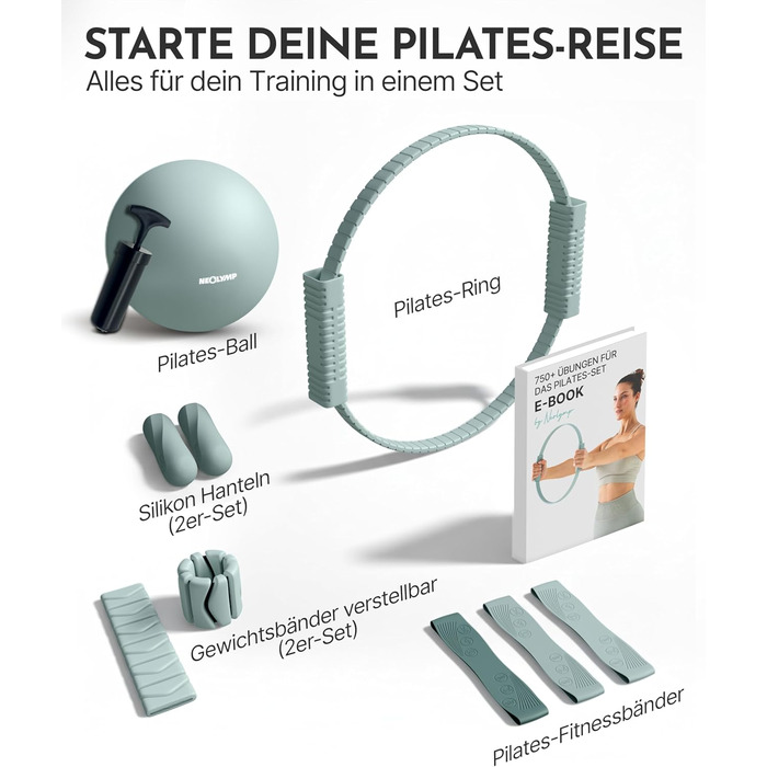 Набір для пілатесу Neolymp – м'яч, кільце, гантелі, стрічки, E-book | Sky Blue