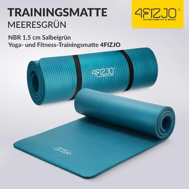 Фітнес-мат 4FIZJO 180x60 см, NBR піна, зелений, для йоги, пілатесу, спорту та гімнастики, з ременем для переноски, 1.5 см