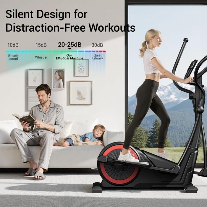 UMAY Еліптичний тренажер для дому з 16 рівнями опору, тихий магнітний еліпс, довжина кроку 40 см, датчики пульсу, LCD-дисплей, максимальне навантаження 159 кг (ET70)
