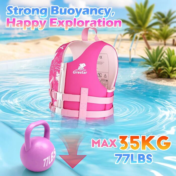Дитячий рятувальний жилет Kinder Schwimmweste Neopren, рожевий, L (6-9 років / 30-35 кг)