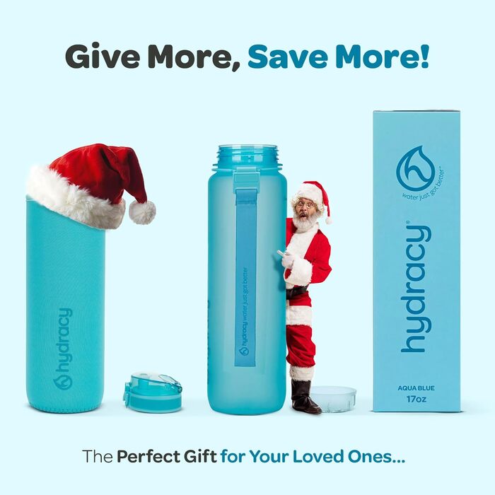 Водяна пляшка Hydracy 2L з соломкою та маркуванням часу - спортивна пляшка BPA-free, витокозахисна, без конденсату, для спорту та активного відпочинку (500 мл, швидке пиття, блакитний)