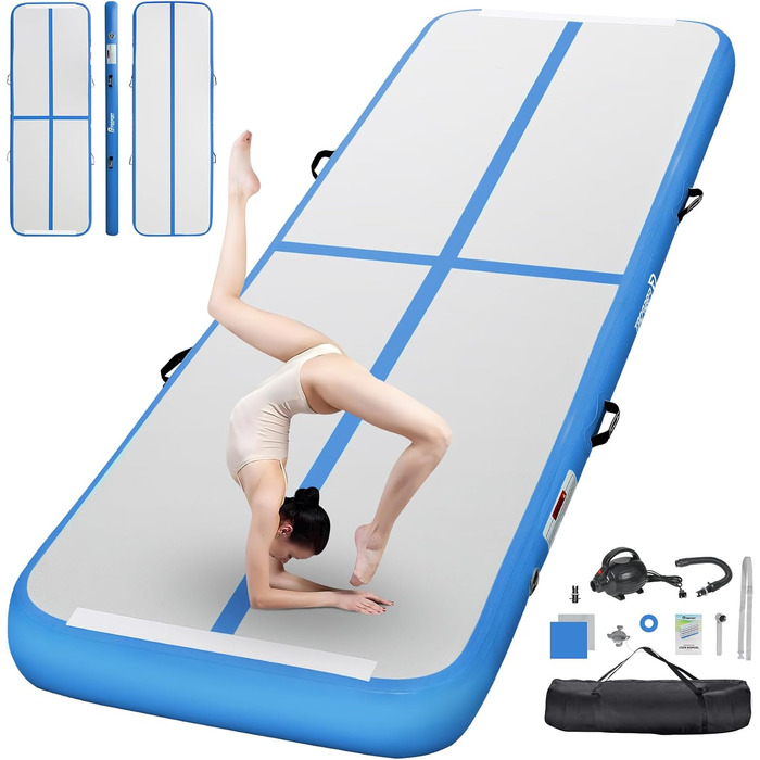 FBSPORT Airtrack Matte - килимок для гімнастики та йоги, 400x100x20 см (синій)