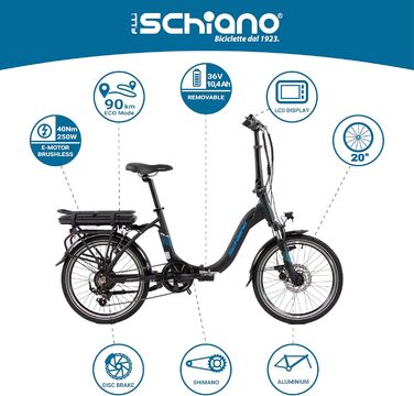 Електровелосипед F.lli Schiano Solar 20 дюймів, складаний, для дорослих, Shimano, до 25 км/год