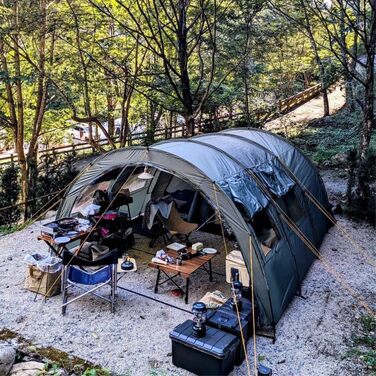 Намет CampFeuer Relax6 для 6 осіб | Великий намет-човник з просторим тамбуром, водовідштовхування 5000 мм | Відділення для сну, що знімається | Груповий, сімейний намет для кемпінгу, зелено-сірий (світло-блакитно-сірий)
