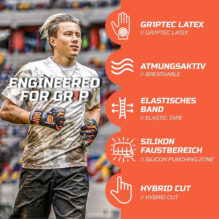 Воротарські рукавички GRIPMODE Gravity Hybrid 2.0 для чоловіків, футбольні, із збільшеною зоною захвату, ультралегкий верх, Griptec® латекс, розміри 7-11