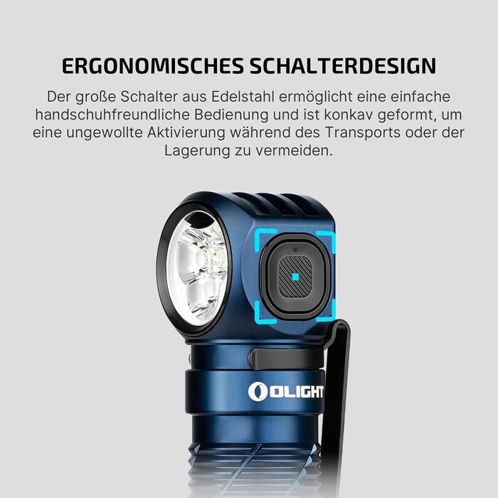 OLIGHT Perun 3 LED налобний ліхтар: перезарядна модель, 3000 люмен, 7 режимів, датчик, червоне світло, водонепроникність IP68. Ідеально для кемпінгу, риболовлі, полювання. Колір: Midnight Blue