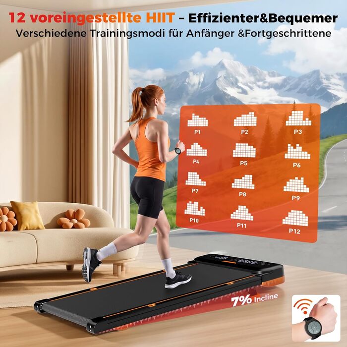 Бігова доріжка для дому з нахилом 7%, Walking Pad 5: реабілітація, 5 рівнів вібрації, під стіл з додатковою ручкою, LED, 2.5HP, швидкість до 7.5 км/год, управління з пульта, до 136 кг, з APP