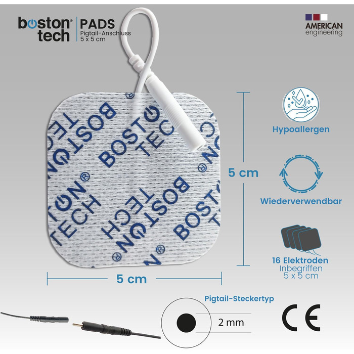 Boston Tech ME89 PRO TENS EMS: Апарат для терапії болю, 7 режимів, стимуляція м'язів, 4 електроди, 9V, захист від падіння