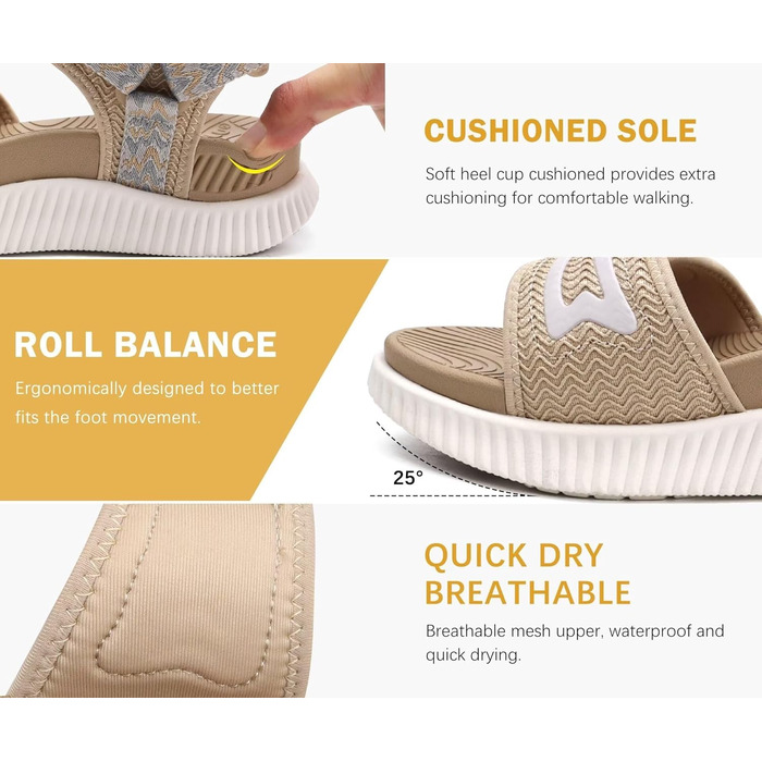 Жіночі трекінгові сандалії KuaiLu: зручні ортопедичні сандалії для піших прогулянок та спорту, літні сандалії з відкритим носком, регульовані на липучках, 41 EU, бежевий