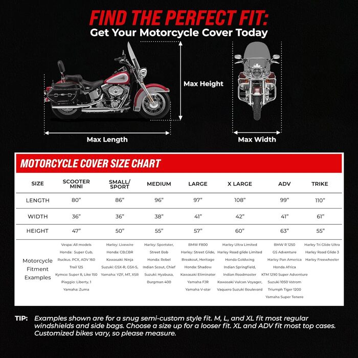 Водонепроникний чохол для мотоцикла Badass Moto Ultimate Heavy Duty — захисний зовнішній чохол від сонця та дощу для Harley Davidson, розмір Medium