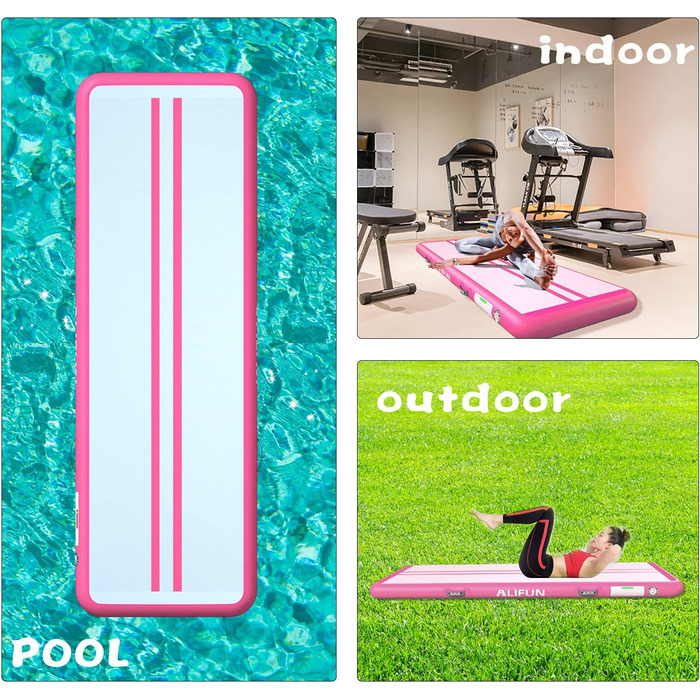 ALIFUN Надувний гімнастичний мат, 300x100x20 см, рожевий, товщина 20 см, для дому, фітнесу, челедингу, басейну