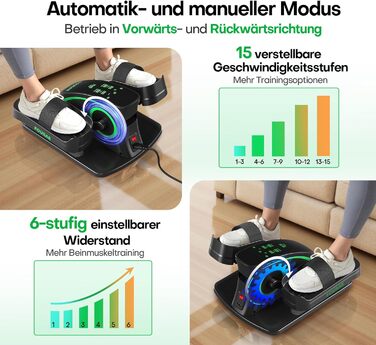 Еліптичний тренажер під стіл, компактний електричний велотренажер для ніг, 15 рівнів швидкості, тихий, для літніх людей