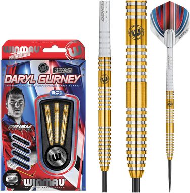 Дротики WINMAU Daryl Gurney 23 г, вольфрамові, сталевий наконечник, комплект з оперенням і держателями, професійні