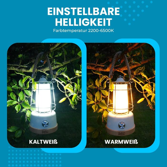 LED кемпінговий ліхтар на акумуляторі з Power Bank, 370lm, регулювання яскравості, USB зарядка, 2200-6500K, до 75 годин роботи, IP44, бамбук та льон