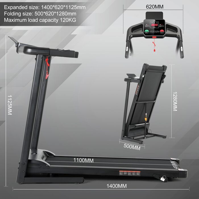 Складний біговий тренажер для дому NV-1026 з LED-дисплеєм та 12 програмами тренувань, 14 км/год