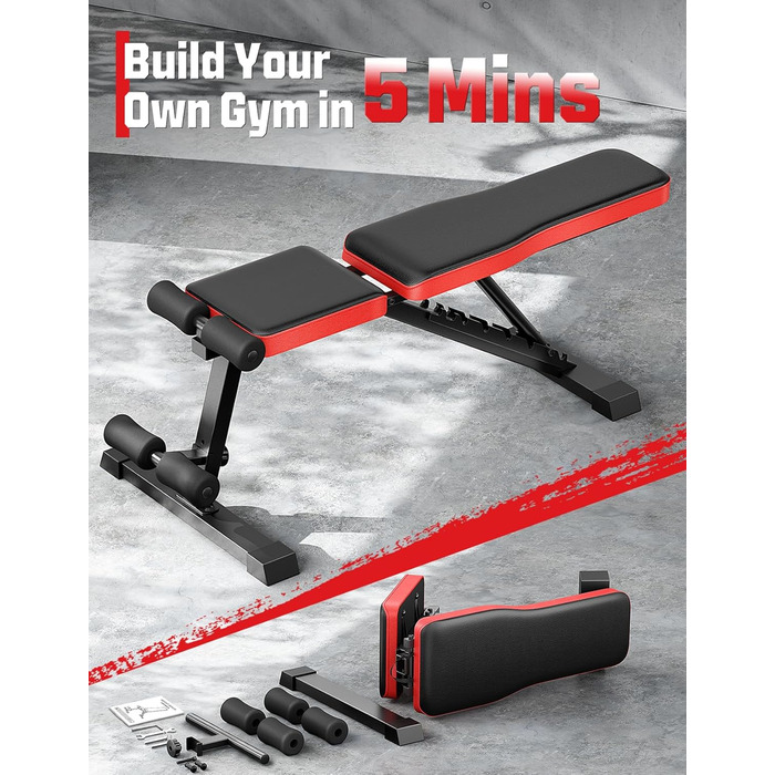 Регульована складана лава для тренувань з 9-рівневим налаштуванням спинки, чорна. Максимальне навантаження: 300 кг